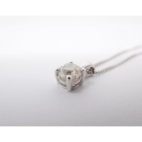 128 - A Diamond single stone Pendant claw-set brilliant-cut stone, 1.00ct, in 18ct white gold on fine chai... 