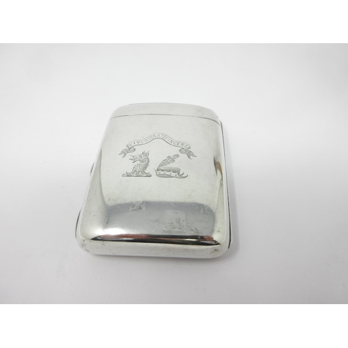 15 - A Victorian silver combined Cigarette/Vesta Case engraved double crest and motto, Birmingham 1892, m... 