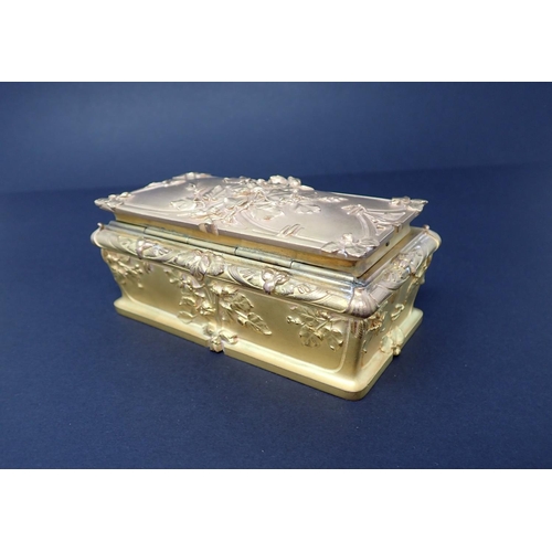 190 - An ormolu and rosewood Stamp Box of sarcophagus form, having hinged lid, embossed foliate decoration... 