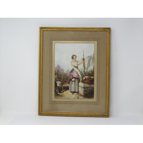 206 - AUGUSTE DELACROIX (1809-1868) ‘Hanging out the Washing', signed, watercolour, 11 ¼ x 8 in. Provenanc... 