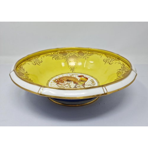 263 - A Minton circular Bowl with fluted rim, the central panel painted cockerel and flowers, the sides ha... 