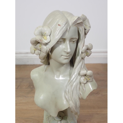 268 - An Art Noveau Bust of a girl with flowers in her hair, signed George Coudray 1ft 11in H