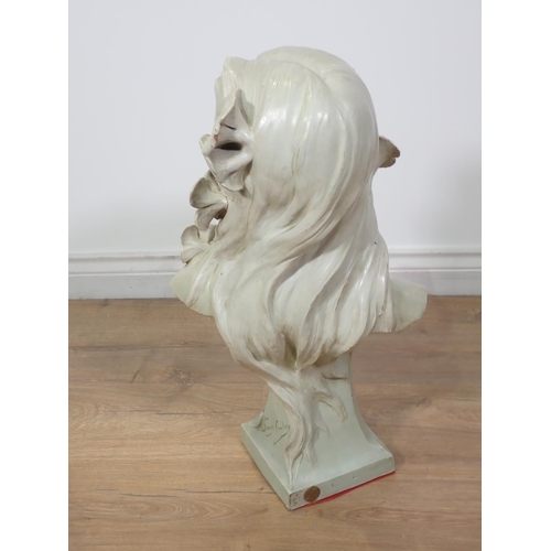 268 - An Art Noveau Bust of a girl with flowers in her hair, signed George Coudray 1ft 11in H