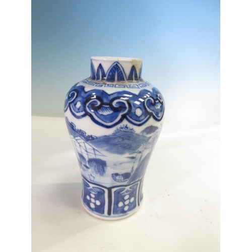 283 - A large Chinese blue and white square section Vase painted warriors, other figures and text, moulded... 