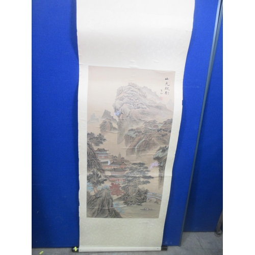 284 - A Collection of seven Oriental Scrolls painted/printed figures, landscapes, animals, etc