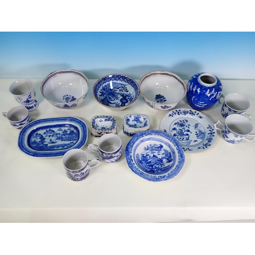 290 - A Kangxi blue and white Bowl of tapering form, vase of flowers and foliage, 5 3/4 in Diam, a pair of... 