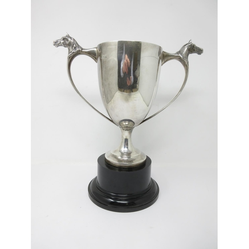 3 - A George V silver two-handled Trophy, horse head finials, Sheffield 1932, 1100gms, 9 1/2 in with an ... 