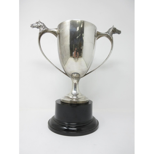 3 - A George V silver two-handled Trophy, horse head finials, Sheffield 1932, 1100gms, 9 1/2 in with an ... 