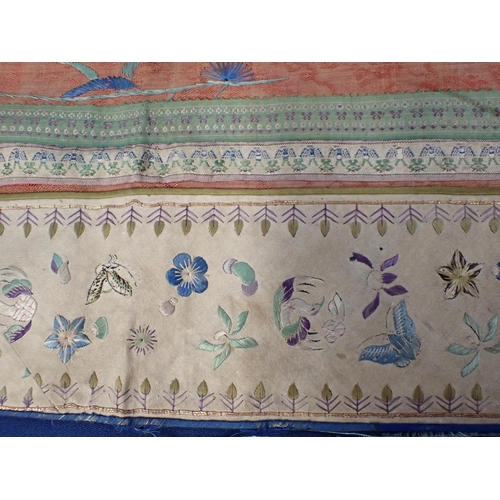 301 - A long 19th Century Chinese embroidered silk Panel of figures among flowers, dragons etc with floral... 