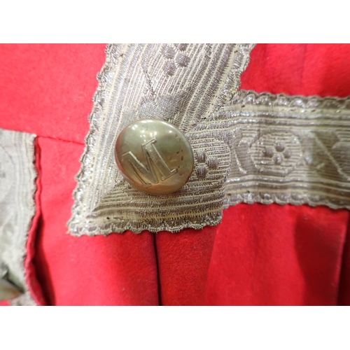 303 - A late 18th or early 19th Century British Army type 'Red Coat' with brass button initialled 'M', res... 