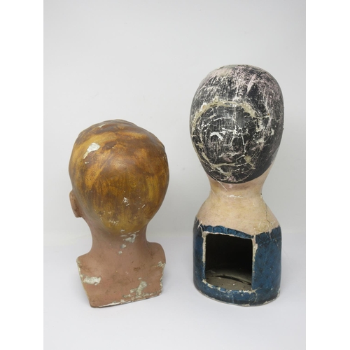 305 - An early 20th Century painted plaster boy's Mannequin Head and a 19th Century papier machier female ... 