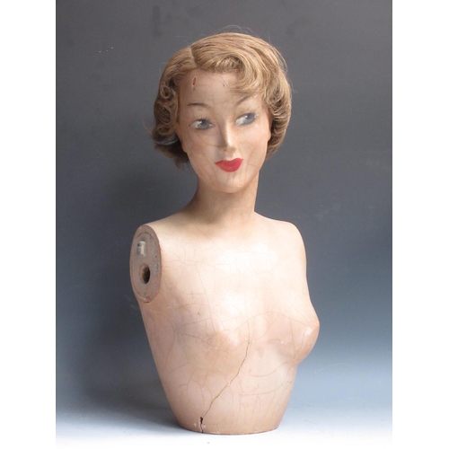 307 - An early 20th Century plaster mannequin Bust with short blonde hair, stamped Imans, Paris 1ft 11in H... 