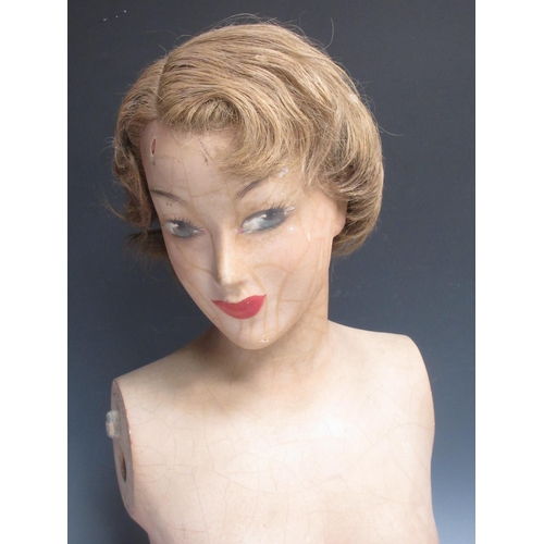 307 - An early 20th Century plaster mannequin Bust with short blonde hair, stamped Imans, Paris 1ft 11in H... 