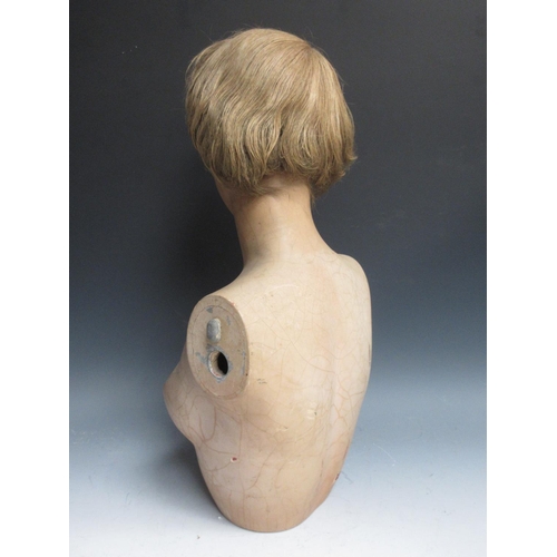 307 - An early 20th Century plaster mannequin Bust with short blonde hair, stamped Imans, Paris 1ft 11in H... 