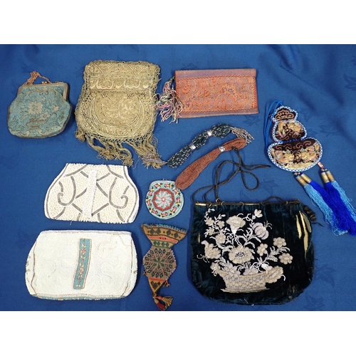 308 - A collection of antique and vintage Purses/Evening bags, mostly beaded including; a 19th Century gre... 