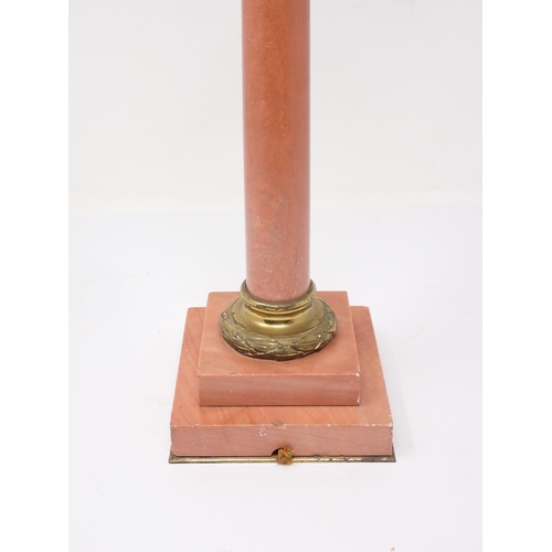 316 - A pink marble Table Lamp with gilt brass capital and stepped square base 15 1/2in H