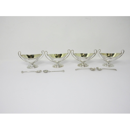 32 - A set of four Victorian silver oval two-handled Salts, engraved swags, London 1883/6, and two pairs ... 