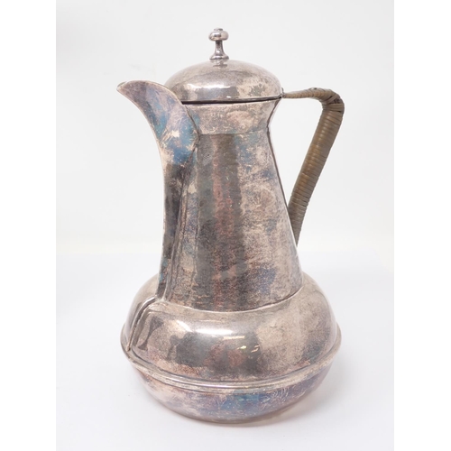 334 - A pewter Hot Water Jug with woven handle in the manner of Christopher Dresser 7 1/2in H, a pair of m... 