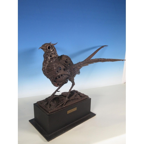 341 - WALENTY PYTEL. A welded steel sculpture of a pheasant on a rectangular base, labelled 'Walenty Pytel... 