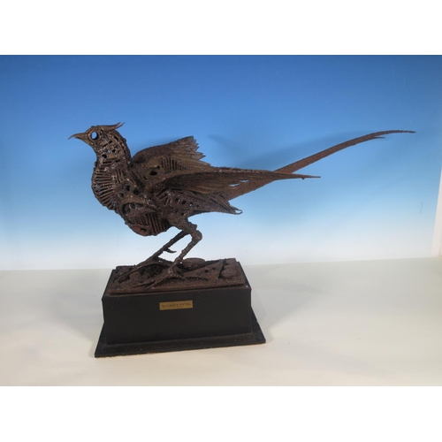 341 - WALENTY PYTEL. A welded steel sculpture of a pheasant on a rectangular base, labelled 'Walenty Pytel... 