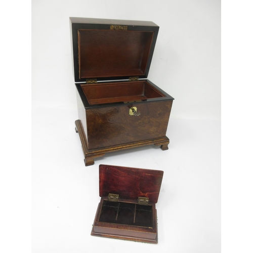 347 - A walnut Jewel Box with hinged lid enclosing tray and small inlaid compartment on ogee bracket feet,... 