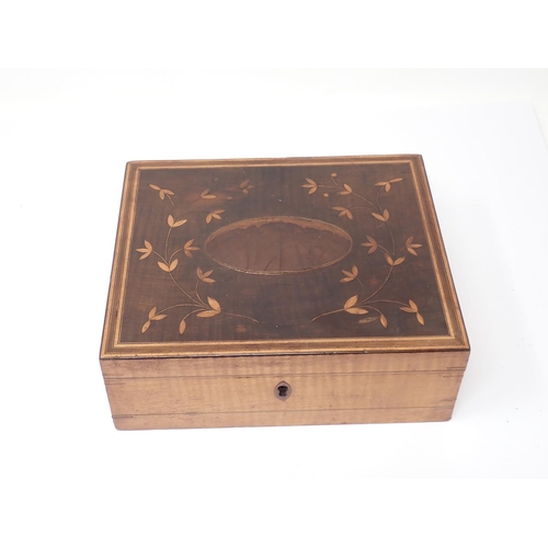 348 - A 19th Century mahogany and satinwood Box with foliate inlay surrounding oval cartouche 7 1/2in W x ... 