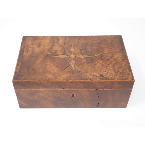 348 - A 19th Century mahogany and satinwood Box with foliate inlay surrounding oval cartouche 7 1/2in W x ... 