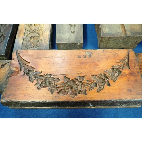 350 - A collection of ten 19th Century carved wooden Plaster Moulds including; flaming torch, floral swag,... 