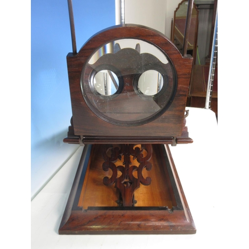 352 - A Victorian walnut Stereoscopic Viewer with hinged base and fretwork carving, 1ft 10in L