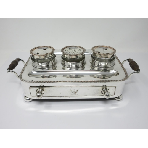 36 - A large 19th Century Sheffield plated two handled Inkstand, fitted two inkwells, sealer and drawer b... 