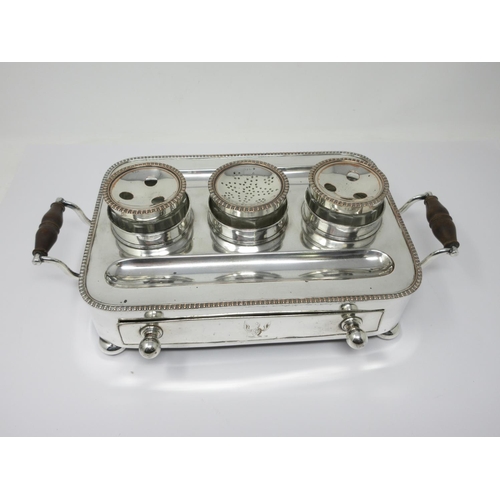 36 - A large 19th Century Sheffield plated two handled Inkstand, fitted two inkwells, sealer and drawer b... 