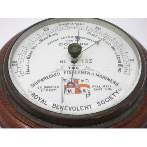 361 - An oak cased circular Marine Aneroid Barometer by Dollond, London, No 733, 'The Shipwrecked Fisherme... 