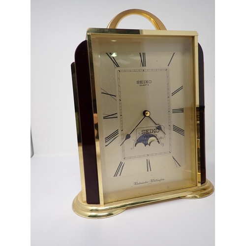 370 - A modern Seiko Quartz Mantel Clock having moon movement, Westminster and Whittington chimes, battery... 