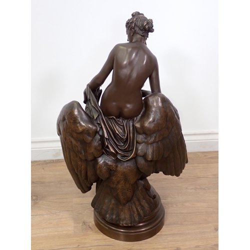 380 - A naked classical female figure seated on eagle with outstretched wings on a circular base 2ft H