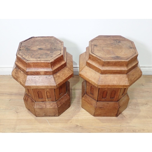 395 - A pair of Gothic influenced oak Pedestals