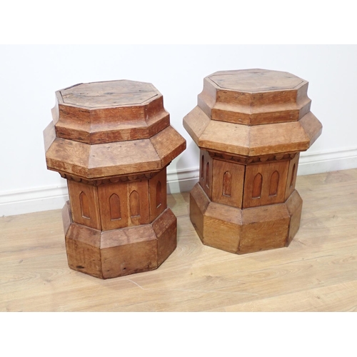 395 - A pair of Gothic influenced oak Pedestals