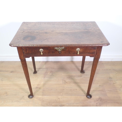 402 - An early 18th Century oak Side Table with moulded two piece top fitted single frieze drawer mounted ... 