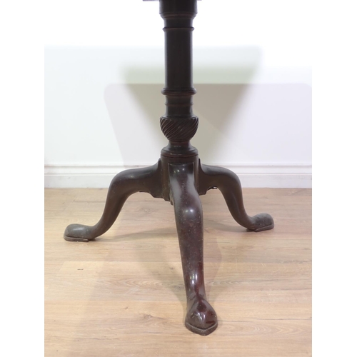 405 - A George III mahogany rectangular Supper Table on barrel turned column and tripod support with pad f... 