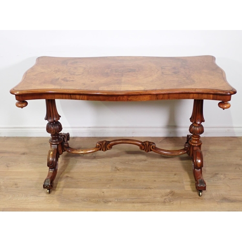 407 - A Victorian burr walnut  veneered Centre Table with quartered shaped top mounted on baluster shaped ... 