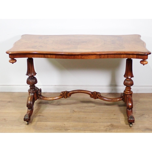 407 - A Victorian burr walnut  veneered Centre Table with quartered shaped top mounted on baluster shaped ... 