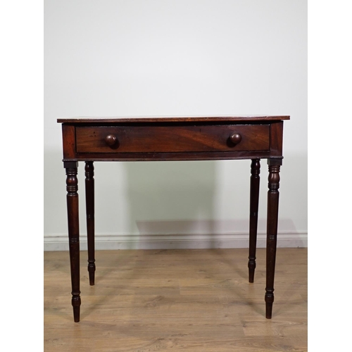 424 - A 19th Century mahogany bow fronted Side Table fitted single frieze drawer mounted upon turned suppo... 