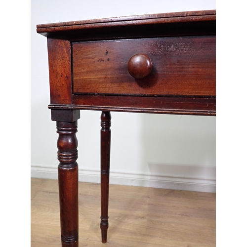 424 - A 19th Century mahogany bow fronted Side Table fitted single frieze drawer mounted upon turned suppo... 