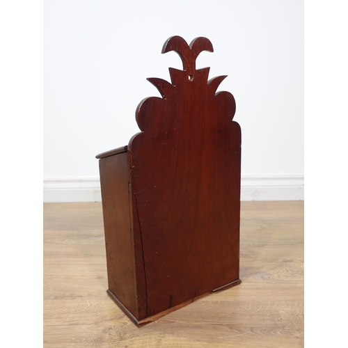 427 - A 19th Century oak Candle Box with shaped back above hinged lid fitted with unusual shaped drawer to... 