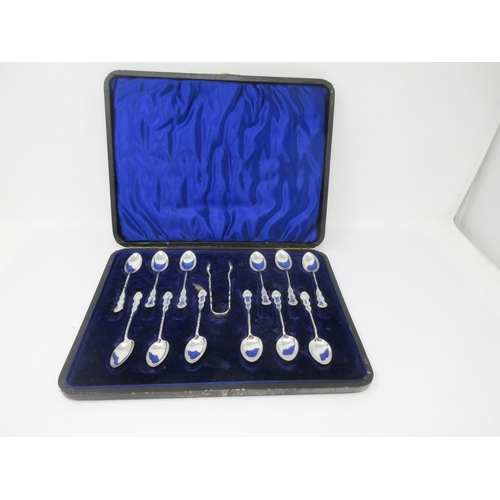 43 - One dozen Victorian silver Coffee Spoons and a pair of Sugar Tongs with spiral stems, Birmingham 189... 