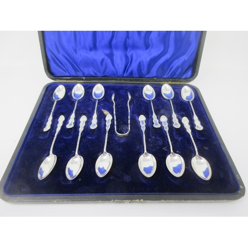 43 - One dozen Victorian silver Coffee Spoons and a pair of Sugar Tongs with spiral stems, Birmingham 189... 