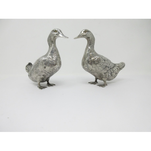 44 - A pair of Continental silver Ducks, import marks London 1966, total weight 870 grams