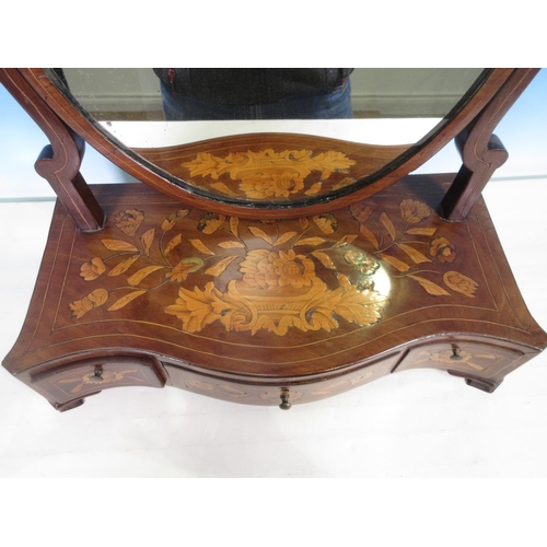 447 - A 19th Century mahogany and marquetry Dressing Mirror with oval plate, the serpentine base with marq... 