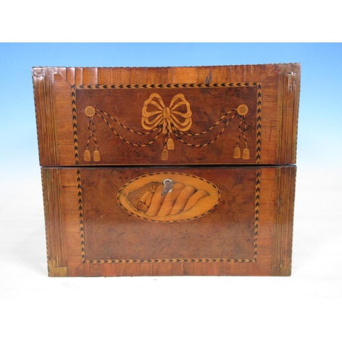 448 - A Georgian marquetry Decanter Box, the hinged cover with shell and chevron inlay, the interior with ... 