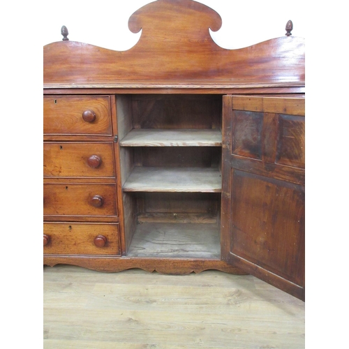 449 - A 19th Century elm Dresser with raised back, fitted central panelled door, flanked by eight drawers ... 