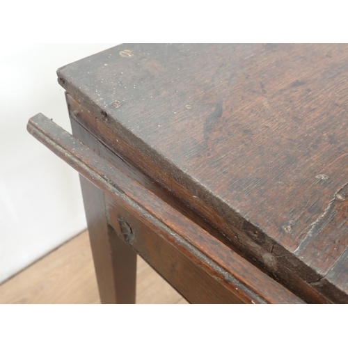 465 - An 18th Century oak Side Table fitted frieze drawer and raised on squared tapering supports, 2ft 5in... 